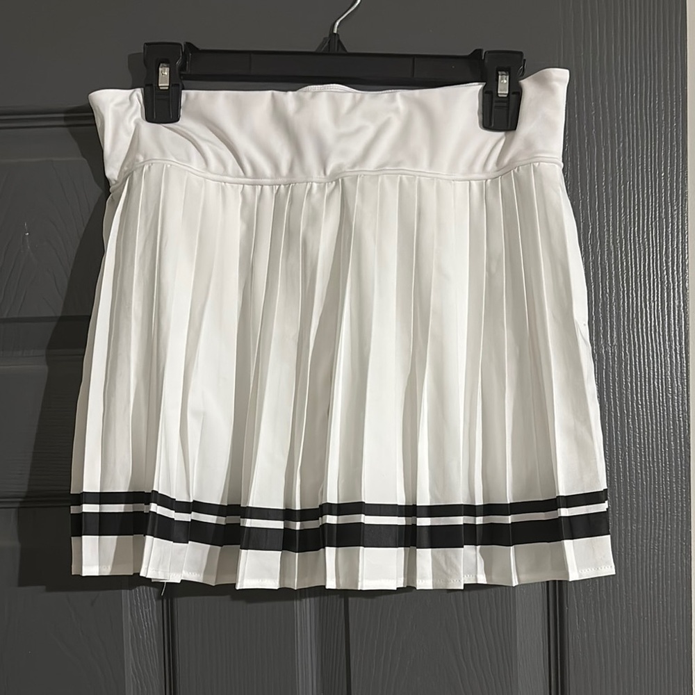 White Pleated Skirt with Black Stripes